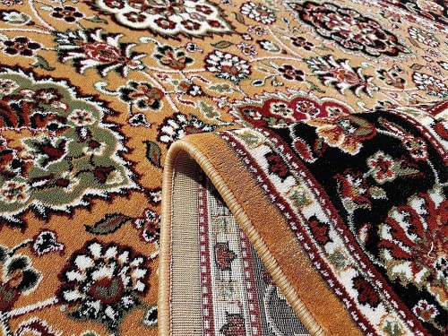 Prince Carpets Kashmiri Supersoft Wool Blend Persian Carpet for Living Room Bedroom Dining Room Hall with 15mm Thickness Non Slip Washable Carpet Gold Color 9 x 12 feet