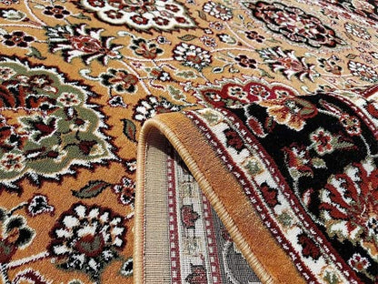 Prince Carpets Kashmiri Supersoft Wool Blend Persian Carpet for Living Room Bedroom Dining Room Hall with 15mm Thickness Non Slip Washable Carpet Gold Color 9 x 12 feet