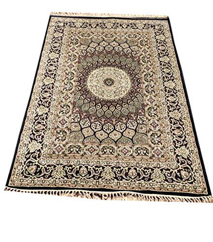 Prince Carpets Supersoft Kashmiri Silk Luxury Persian Design Anti Skid Backing Washable Carpets for Living Room Bedroom Drawing Room Dining Room Hall Home Black Color 4 x 6 feet