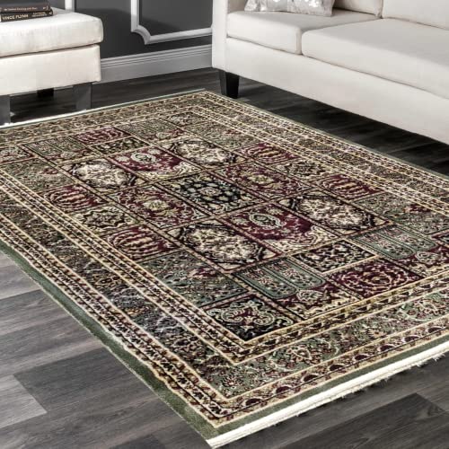 Prince Carpets Supersoft Kashmiri Silk Luxury Persian Design Anti Skid Backing Washable Carpets for Living Room Bedroom Drawing Room Hall Home Green Color 8 x 11 feet