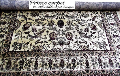 Prince Carpets Supersoft Kashmiri Silk Luxury Persian Design Anti Skid Backing Washable Carpets for Living Room Bedroom Drawing Room Hall Home Cream Color 2 x 6 feet