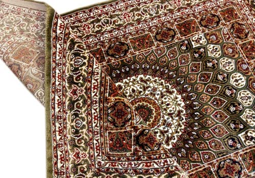 Prince Carpets Kashmiri Supersoft Wool Blend Persian Carpet for Living Room Bedroom Dining Room Hall with 15mm Thickness Non Slip Washable Carpet Green Color 9 x 12 feet