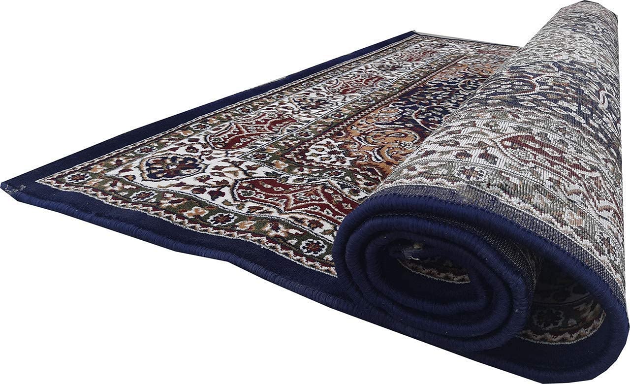 Prince Carpets Kashmiri Supersoft Wool Blend Persian Design Carpet for Living Room Bedroom Drawing Room Hall Anti Slip Backing Thick Washable Carpet Blue Color 6 x 9 feet