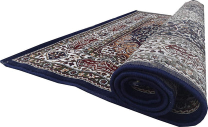 Prince Carpets Kashmiri Supersoft Wool Blend Persian Design Carpet for Living Room Bedroom Drawing Room Hall Anti Slip Backing Thick Washable Carpet Blue Color 6 x 9 feet