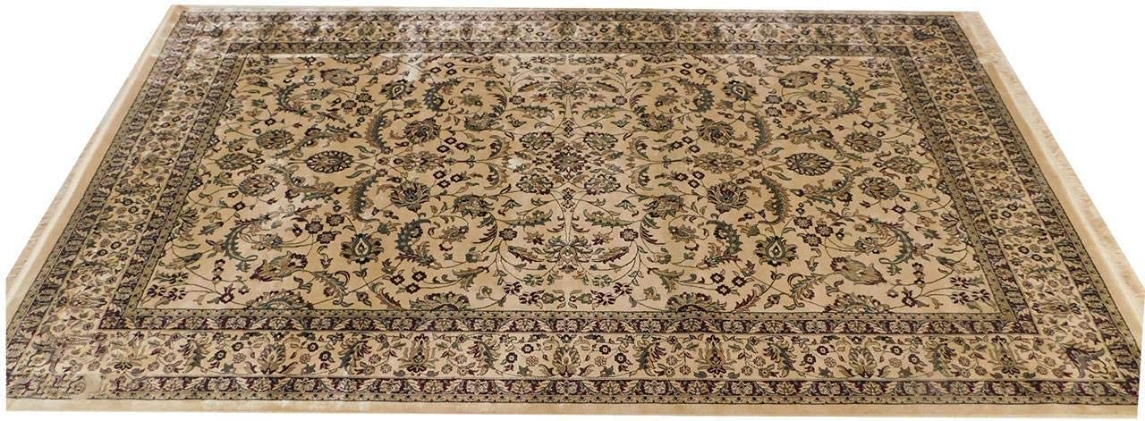 Prince Carpets Supersoft Kashmiri Silk Luxury Persian Design Anti Skid Backing Washable Carpets for Living Room Bedroom Drawing Room Hall Home Cream Color 9 x 12 feet
