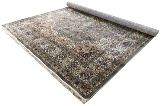 Prince Carpets Supersoft Kashmiri Silk Luxury Persian Design Anti Skid Backing Washable Carpets for Living Room Bedroom Drawing Room Hall Home Green Color 9 x 12 feet