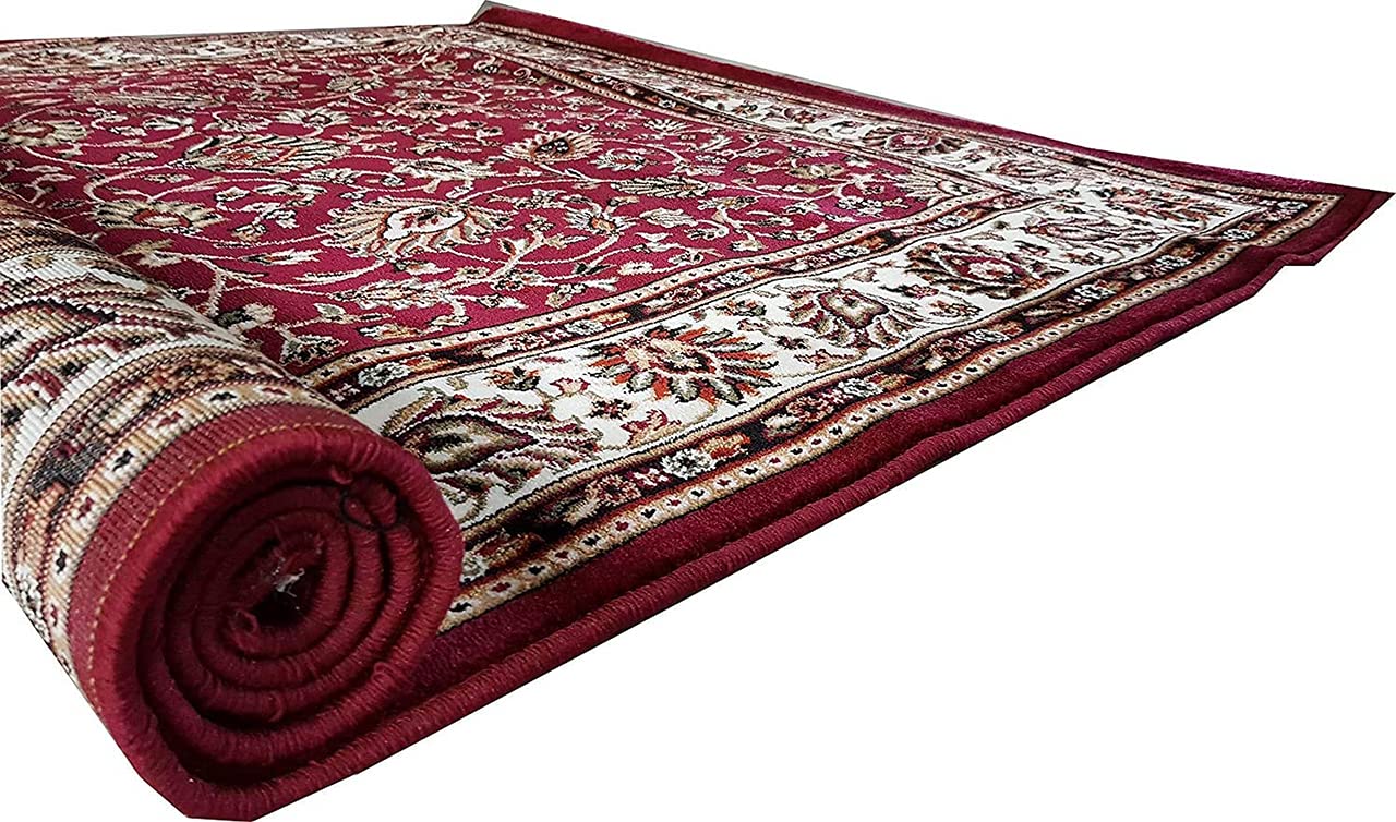 Prince Carpets Kashmiri Supersoft Wool Blend Persian Carpets for Living Room1 inch Thickness Washable Carpet Maroon Color 8 x 11 feet