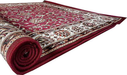 Prince Carpets Kashmiri Supersoft Wool Blend Persian Carpets for Living Room1 inch Thickness Washable Carpet Maroon Color 8 x 11 feet