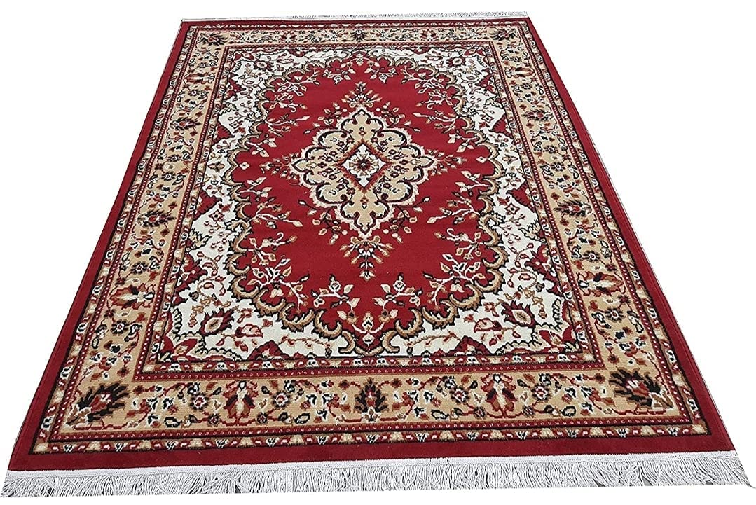 Prince Carpets Acrylic Persian Design Washable Carpets for Living Room Bedroom Drawing Room Hall Home Red Color 8x11 feet