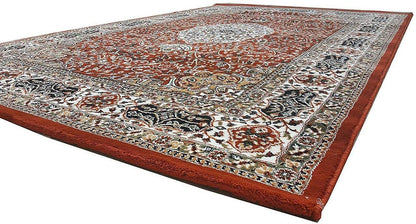 Prince Carpets Kashmiri Supersoft Wool Blend Persian Carpets for Living Room 1 inch Thick Washable Carpet Rust Color 8 x 11 feet