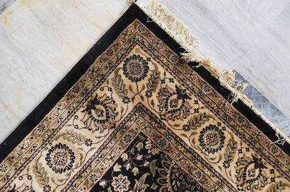 Prince Carpets Supersoft Kashmiri Silk Luxury Persian Design Anti Skid Backing Washable Carpets for Living Room Bedroom Drawing Room Hall Home Black Color 4 x 6 feet
