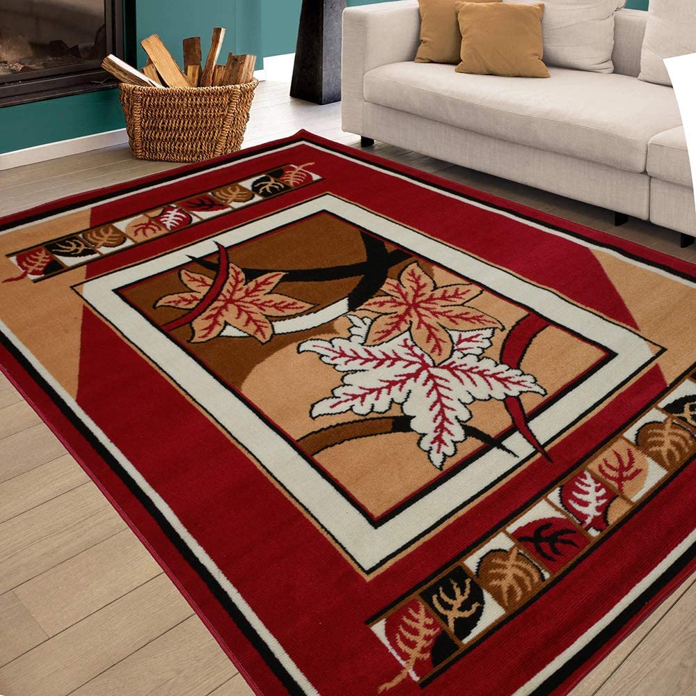 Prince Carpets for Living Room Acrylic Modern Design Washable Carpets for Home Red 6 x 8 feet