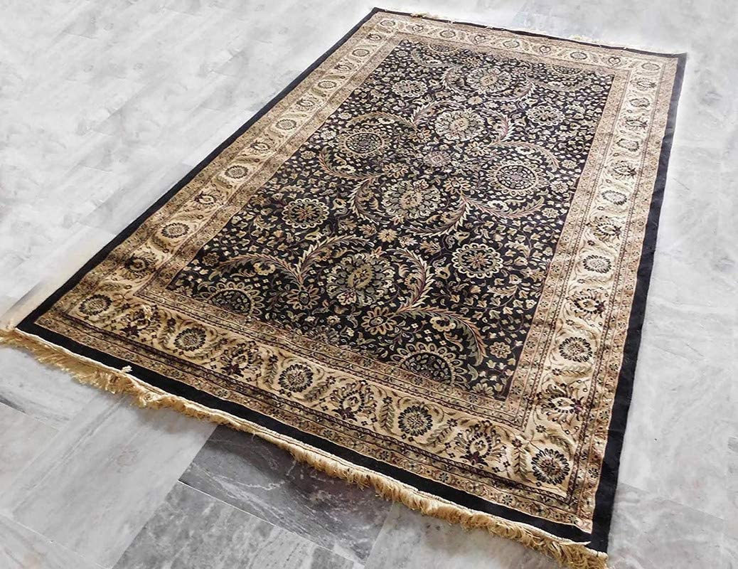 Prince Carpets Supersoft Kashmiri Silk Luxury Persian Design Anti Skid Backing Washable Carpets for Living Room Bedroom Drawing Room Hall Home Black Color 4 x 6 feet