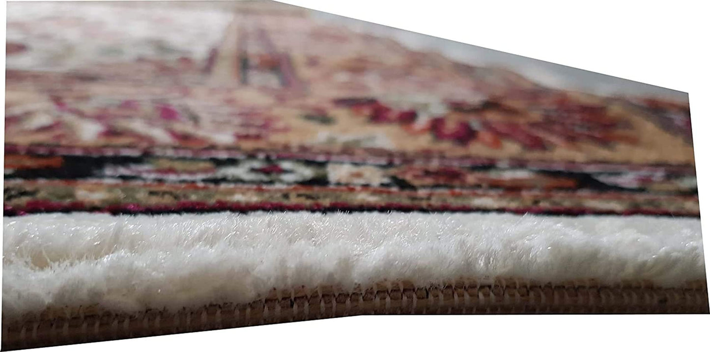 Prince Carpets Kashmiri Supersoft Wool Blend Persian Carpet for Living Room1 inch Thickness Anti Skid Washable Carpet White Color 8 x 11 feet