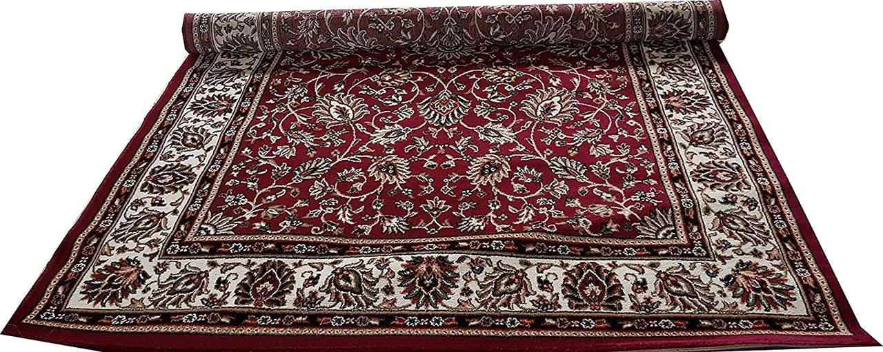 Prince Carpets Kashmiri Supersoft Wool Blend Persian Carpets for Living Room1 inch Thickness Washable Carpet Maroon Color 8 x 11 feet