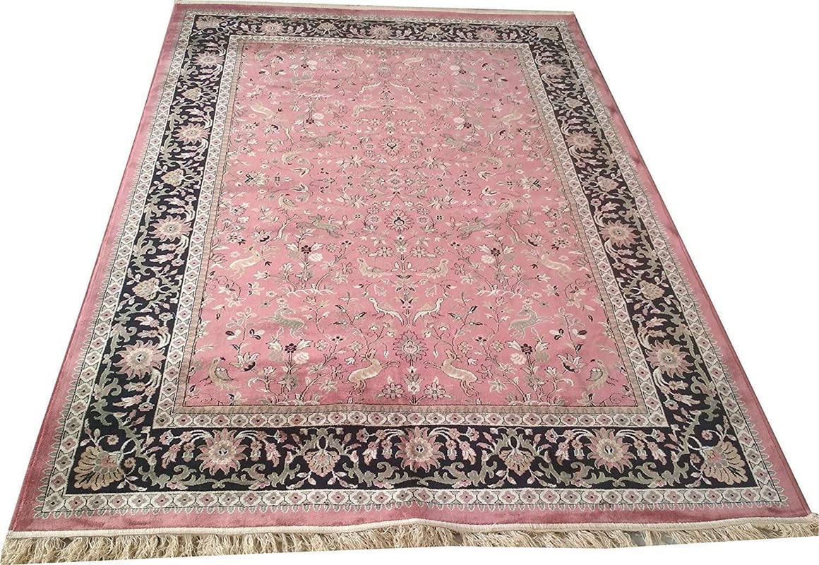 Prince Carpets Supersoft Kashmiri Silk Luxury Persian Design Anti Skid Backing Washable Carpets for Living Room Bedroom Drawing Room Hall Home Pink Color 6 x 9 feet