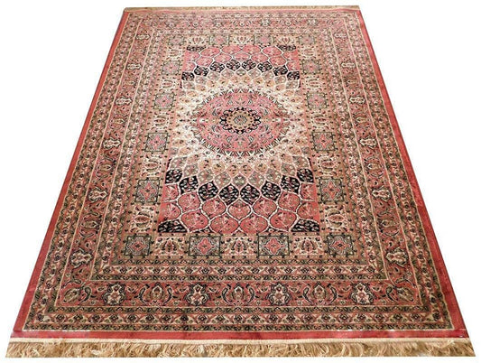 Prince Carpets Supersoft Kashmiri Silk Luxury Persian Design Anti Skid Backing Washable Carpets for Living Room Bedroom Drawing Room Hall Home Pink Color 5 x7 feet