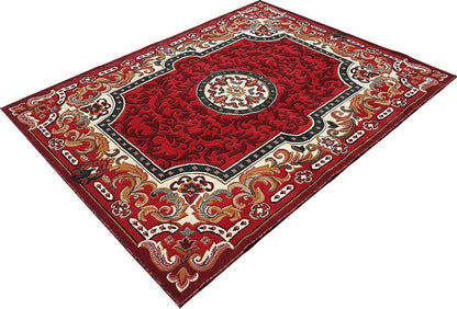 Prince Carpets Embossed Carved Supersoft Wool Blend Modern Design Carpets for Living Room Home Bedroom Drawing Room Hall with 1 inch Thickness Red Color 6 x 8 feet