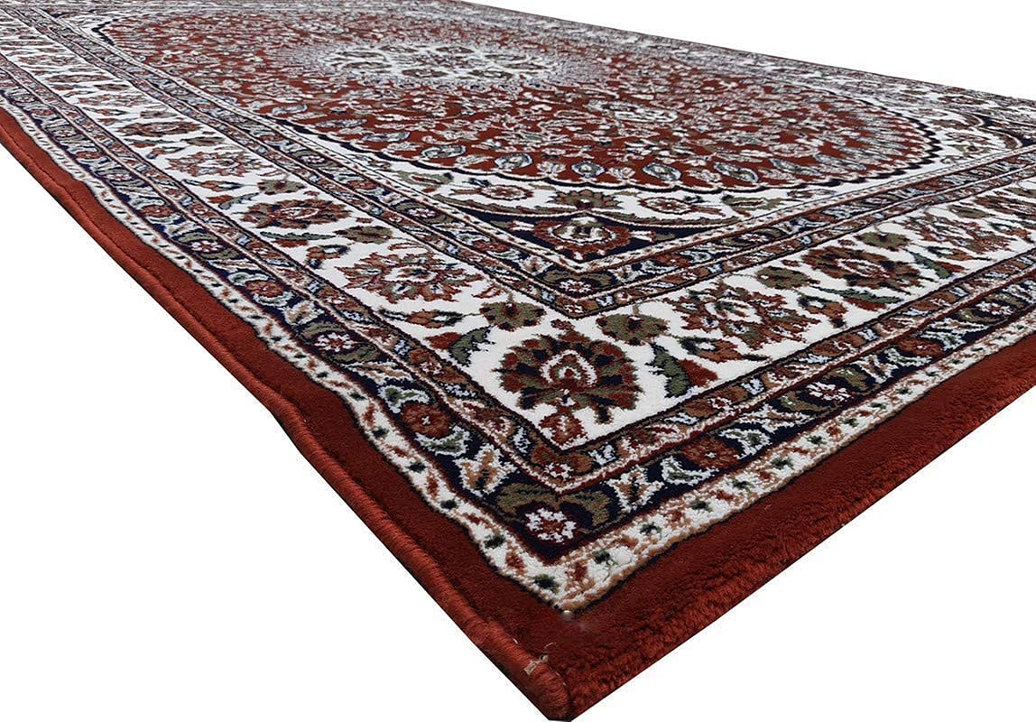 Prince Carpets Kashmiri Supersoft Wool Blend Persian Carpet for Living Room1 inch Thickness Anti Skid Washable Carpet Rust Color 8 x 11 feet