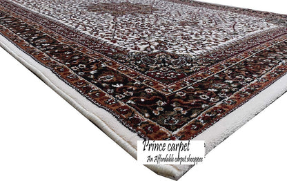 Prince Carpets Kashmiri Supersoft Wool Blend Persian Design Carpet for Living Room Bedroom Drawing Room Hall Anti Slip Backing Thick Washable Carpet White Color 6 x 9 feet
