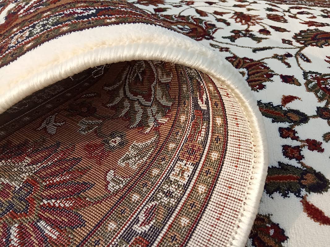 Prince Carpets Kashmiri Supersoft Wool Blend Persian Carpet for Living Room1 inch Thickness Anti Skid Washable Carpet White Color 8 x 11 feet