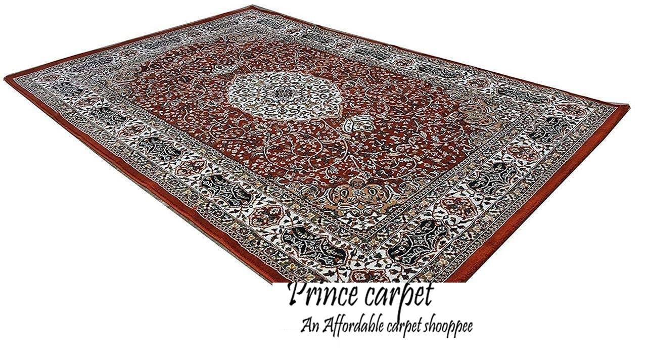 Prince Carpets Kashmiri Supersoft Wool Blend Persian Carpets for Living Room 1 inch Thick Washable Carpet Rust Color 8 x 11 feet