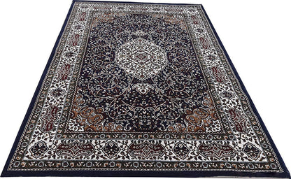 Prince Carpets Kashmiri Supersoft Wool Blend Persian Design Carpet for Living Room Bedroom Drawing Room Hall Anti Slip Backing Thick Washable Carpet Blue Color 6 x 9 feet