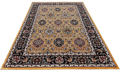 Prince Carpets Kashmiri Supersoft Wool Blend Persian Carpet for Living Room Bedroom Dining Room Hall with 15mm Thickness Non Slip Washable Carpet Gold Color 6 x 9 feet