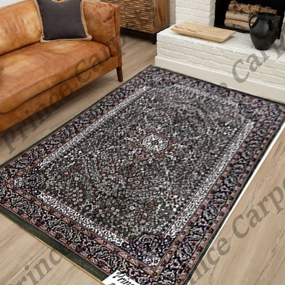 Prince Carpets Kashmiri Supersoft Wool Blend Persian Carpet for Living Room Bedroom Dining Room Hall with 15mm Thickness Non Slip Washable Carpet Green Color 9 x 12 feet