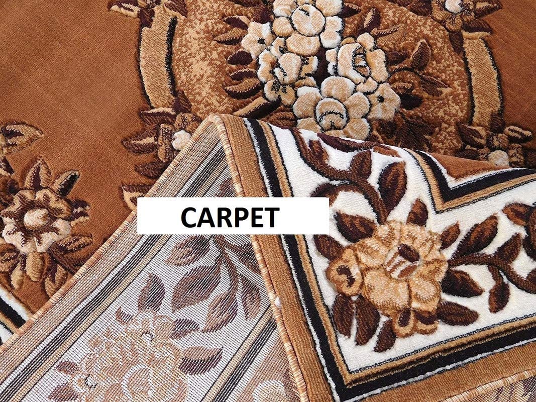 Prince Carpets Embossed Carved Supersoft Wool Blend Modern Design Carpets for Living Room Home Bedroom Drawing Room Hall with 1 inch Thickness Gold Color 5 x 7 feet