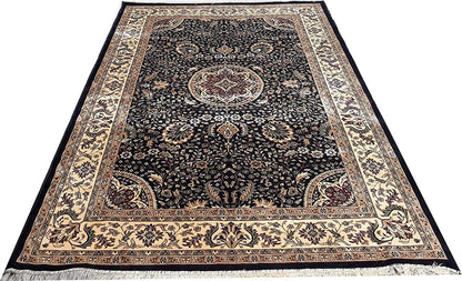 Prince Carpets Supersoft Kashmiri Silk Luxury Persian Design Anti Skid Backing Washable Carpets for Living Room Bedroom Drawing Room Hall Home Black Color 4 x 6 feet