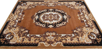 Prince Carpets Embossed Carved Supersoft Wool Blend Modern Design Carpets for Living Room Home Bedroom Drawing Room Hall with 1 inch Thickness Gold Color 6 x 8 feet