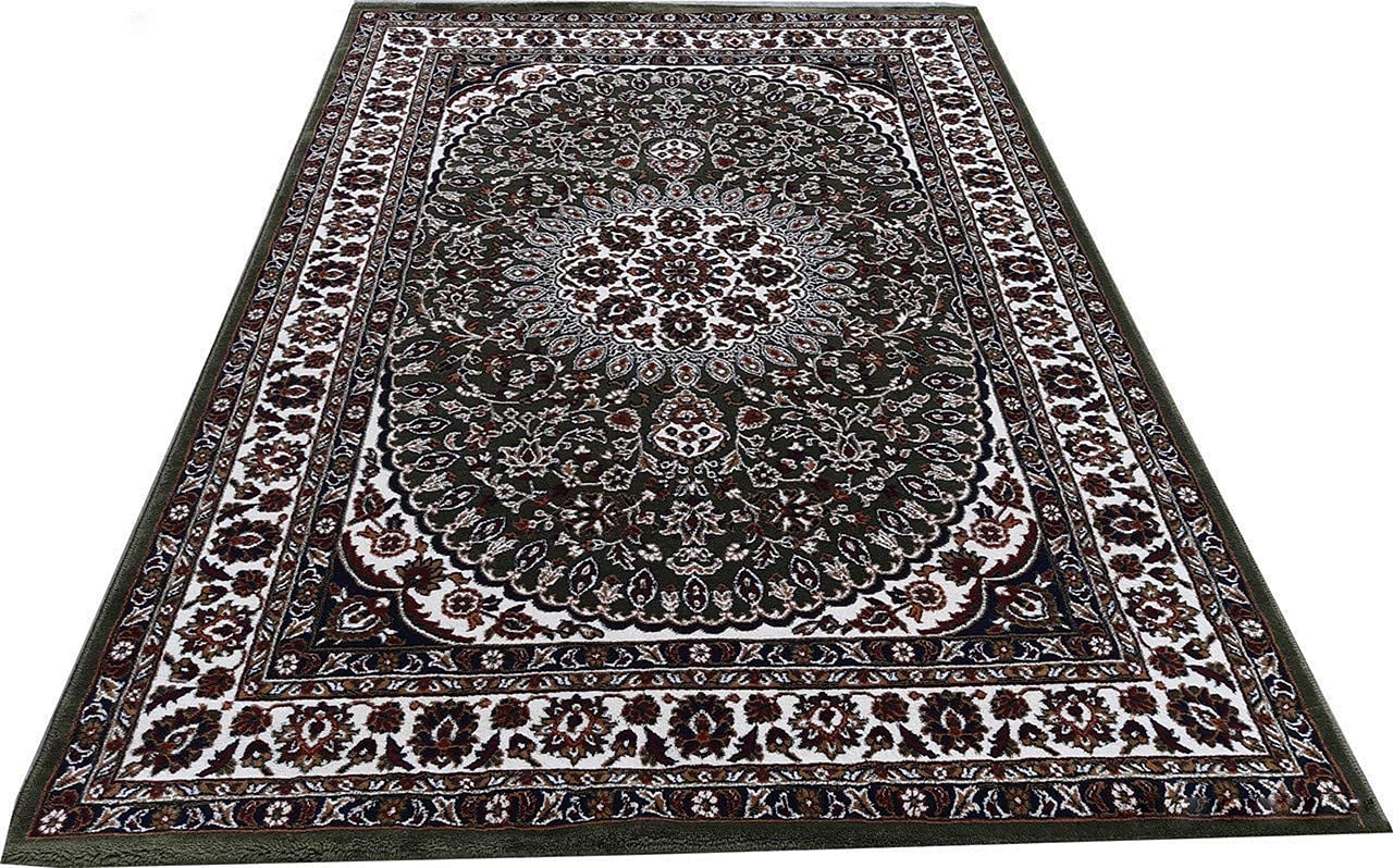 Prince Carpets Kashmiri Supersoft Wool Blend Persian Carpets for Living Room 1 inch Thick Washable Carpet Green Color 8 x 11 feet