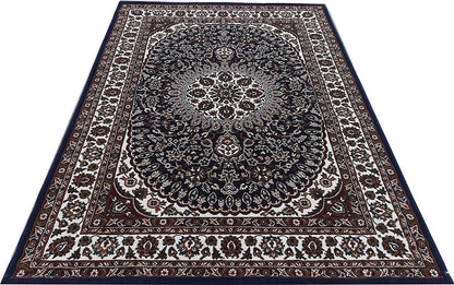 Prince Carpets Kashmiri Supersoft Wool Blend Persian Design Carpet for Living Room Bedroom Drawing Room Hall Anti Slip Backing Thick Washable Carpet Blue Color 6 x 9 feet