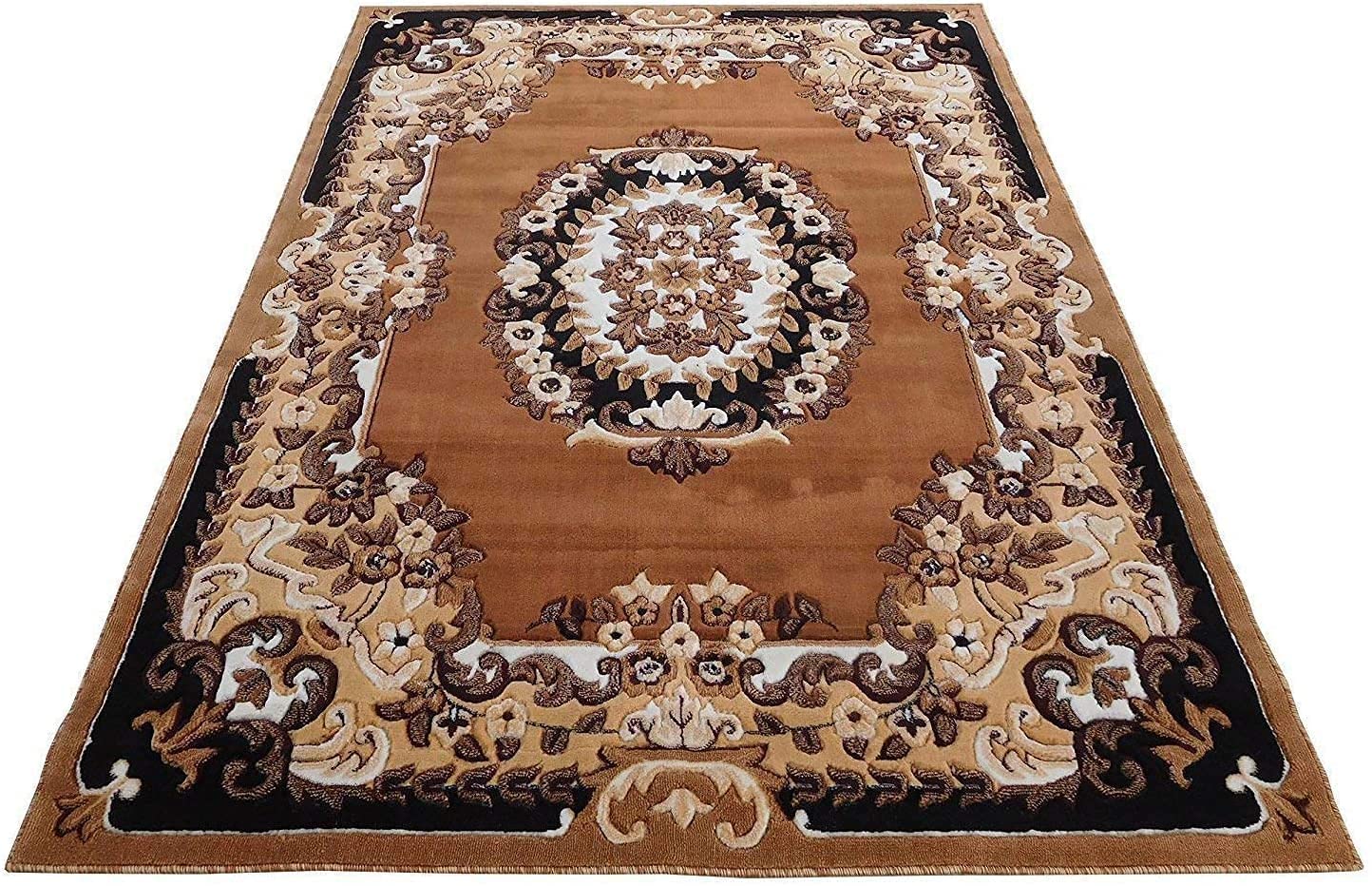 Prince Carpets Embossed Carved Supersoft Wool Blend Modern Design Carpets for Living Room Home Bedroom Drawing Room Hall with 1 inch Thickness Gold Color 6 x 8 feet