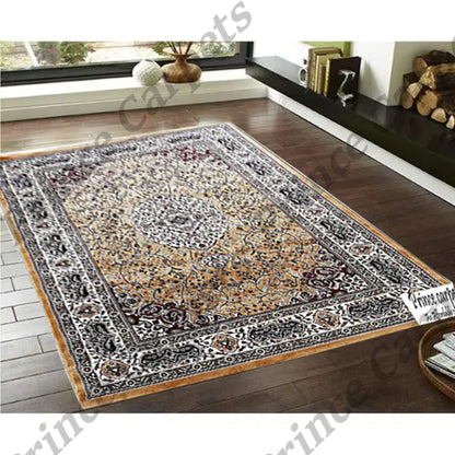 Prince Carpets Kashmiri Supersoft Wool Blend Persian Carpet for Living Room Bedroom Dining Room Hall with 15mm Thickness Non Slip Washable Carpet Gold Color 9 x 12 feet