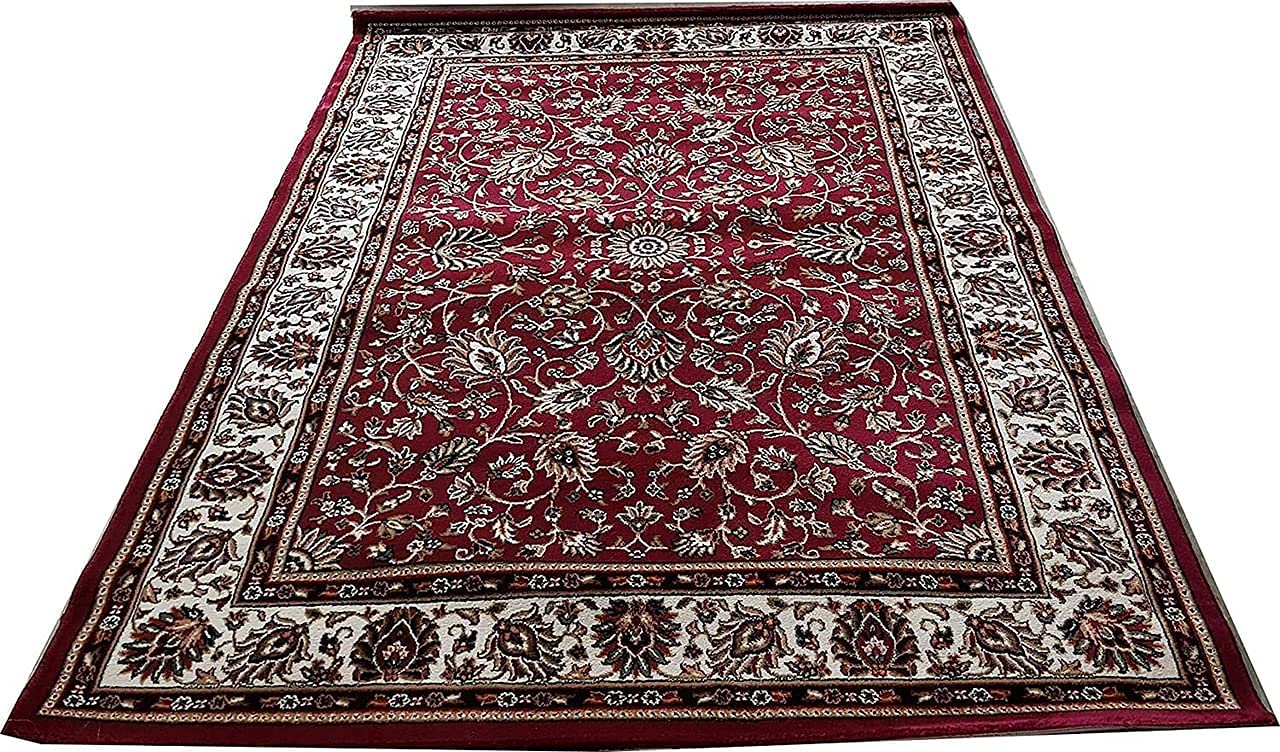 Prince Carpets Kashmiri Supersoft Wool Blend Persian Carpets for Living Room1 inch Thickness Washable Carpet Maroon Color 8 x 11 feet