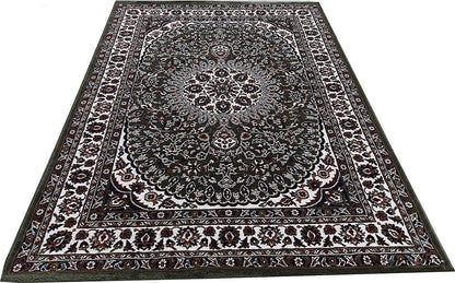 Prince Carpets Kashmiri Supersoft Wool Blend Persian Design Carpet for Living Room Bedroom Drawing Room Hall Anti Slip Backing Thick Washable Carpet Green Color 6 x 9 feet