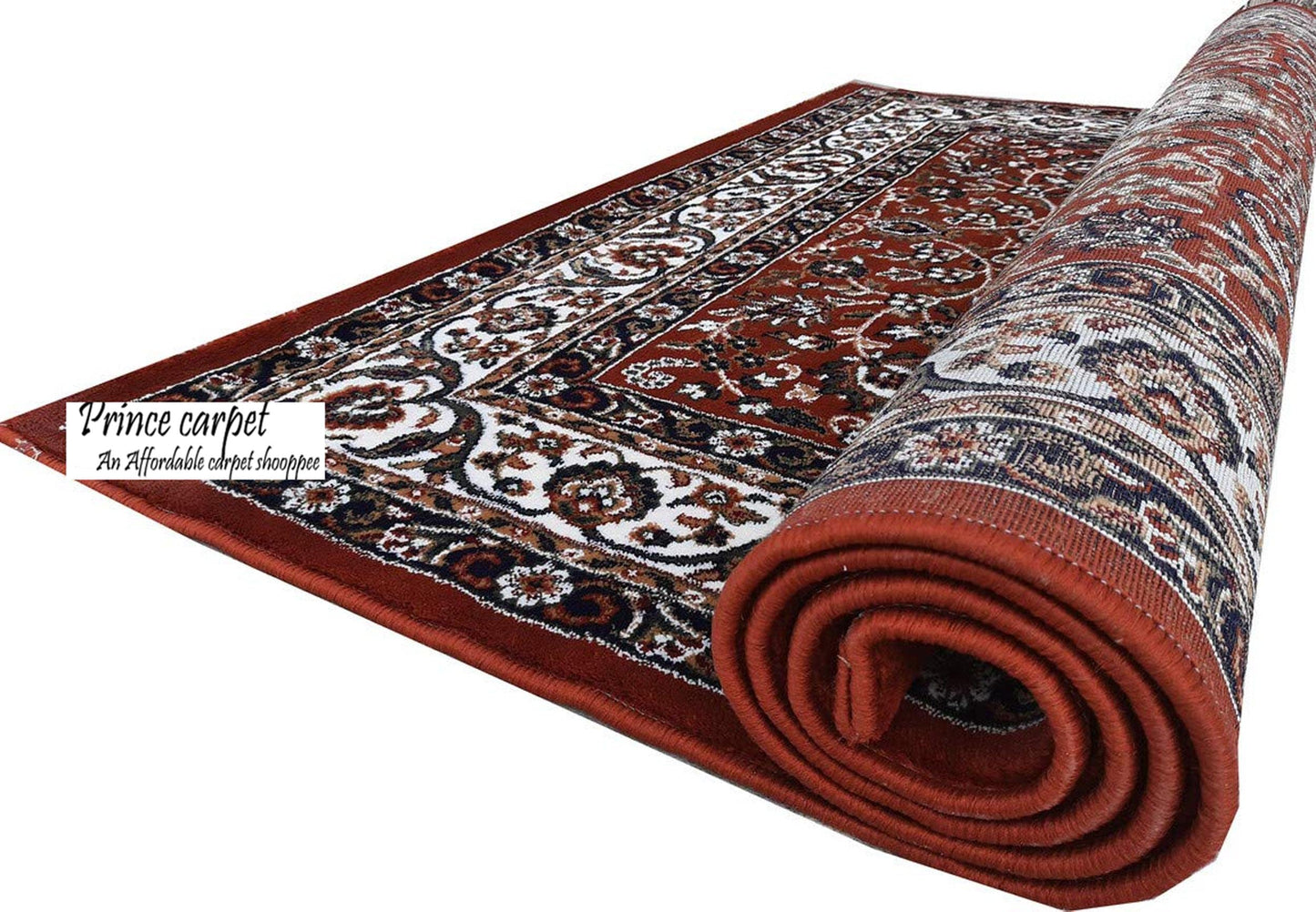 Prince Carpets Kashmiri Supersoft Wool Blend Persian Carpet for Living Room Bedroom Dining Room Hall with 15mm Thickness Non Slip Washable Carpet Rust Color 3 x 5 feet