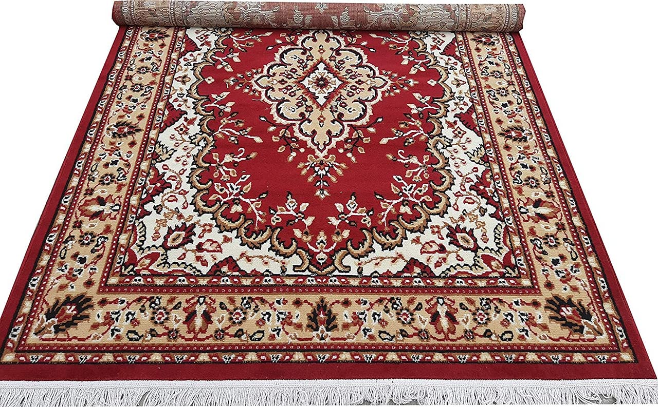 Prince Carpets Acrylic Persian Design Washable Carpets for Living Room Bedroom Drawing Room Hall Home Red Color 8x11 feet