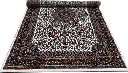 Prince Carpets Kashmiri Supersoft Wool Blend Persian Design Carpet for Living Room Bedroom Drawing Room Hall Anti Slip Backing Thick Washable Carpet White Color 6 x 9 feet