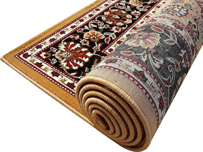 Prince Carpets Kashmiri Supersoft Wool Blend Persian Carpet for Living Room Bedroom Dining Room Hall with 15mm Thickness Non Slip Washable Carpet Gold Color 9 x 12 feet