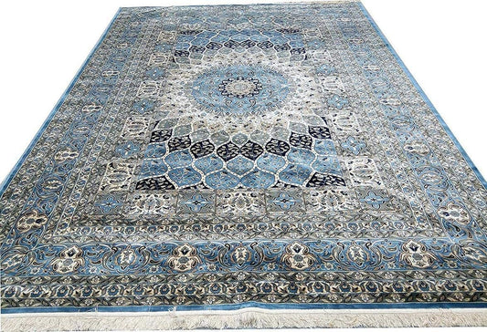 Prince Carpets Supersoft Kashmiri Silk Luxury Persian Design Anti Skid Backing Washable Carpets for Living Room Bedroom Drawing Room Hall Home Grey Color 8 x 11 feet