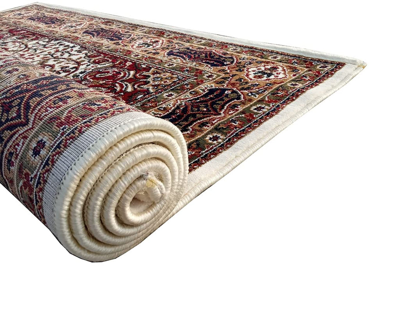 Prince Carpets Kashmiri Supersoft Wool Blend Persian Carpet for Living Room1 inch Thickness Anti Skid Washable Carpet White Color 8 x 11 feet