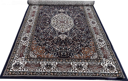 Prince Carpets Kashmiri Supersoft Wool Blend Persian Design Carpet for Living Room Bedroom Drawing Room Hall Anti Slip Backing Thick Washable Carpet Blue Color 6 x 9 feet