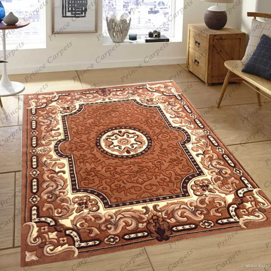 Prince Carpets Embossed Carved Supersoft Wool Blend Modern Design Carpets for Living Room Home Bedroom Drawing Room Hall with 1 inch Thickness Gold Color 4 x 5 feet