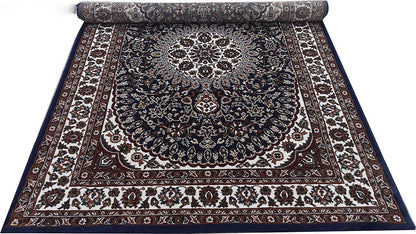 Prince Carpets Kashmiri Supersoft Wool Blend Persian Design Carpet for Living Room Bedroom Drawing Room Hall Anti Slip Backing Thick Washable Carpet Blue Color 6 x 9 feet
