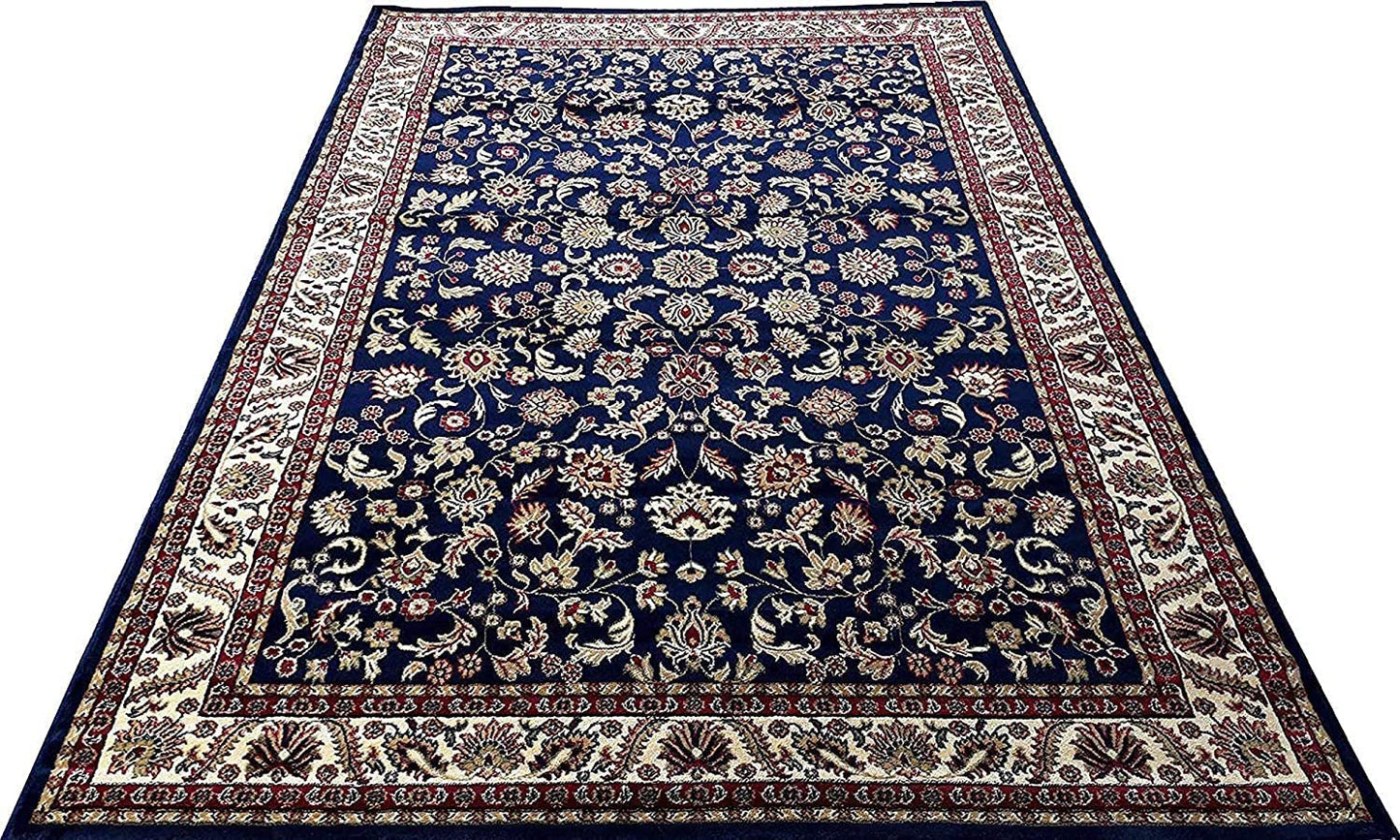 Prince Carpets Kashmiri Persian Design Supersoft Wool Blend Carpet for Living Room with 1 inch Thickness Anti Skid Backing Washable Carpet Blue Color 8 x 11 feet