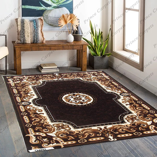 Prince Carpets Embossed Carved Supersoft Wool Blend Modern Design Carpets for Living Room Home Bedroom Drawing Room Hall with 1 inch Thickness Brown Color 6 x 8 feet