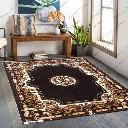 Prince Carpets Embossed Carved Supersoft Wool Blend Modern Design Carpets for Living Room Home Bedroom Drawing Room Hall with 1 inch Thickness Brown Color 5 x 7 feet